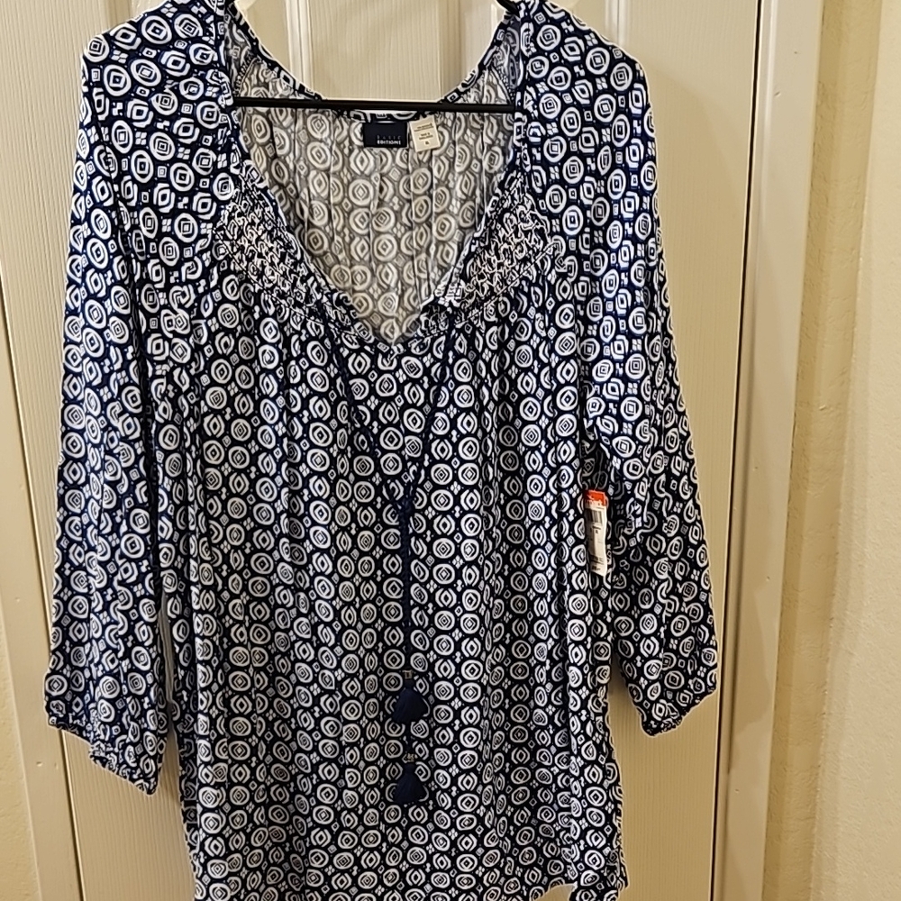 NEW Basic Editions Blue/White Tunic Size XL